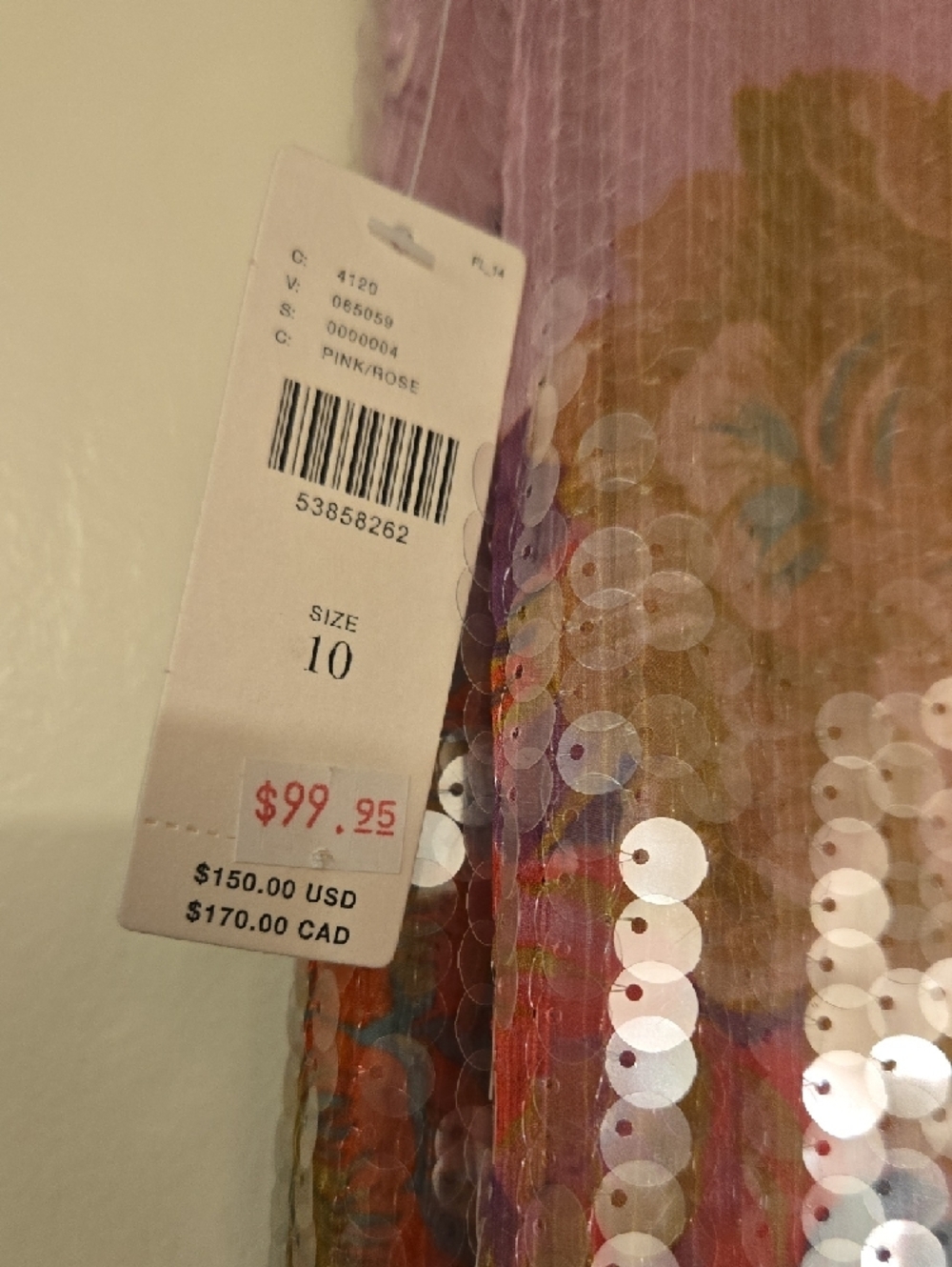 Anthropologie Pink Floral Sequin Midi Skirt, Size 10 - Picture 3 of 8